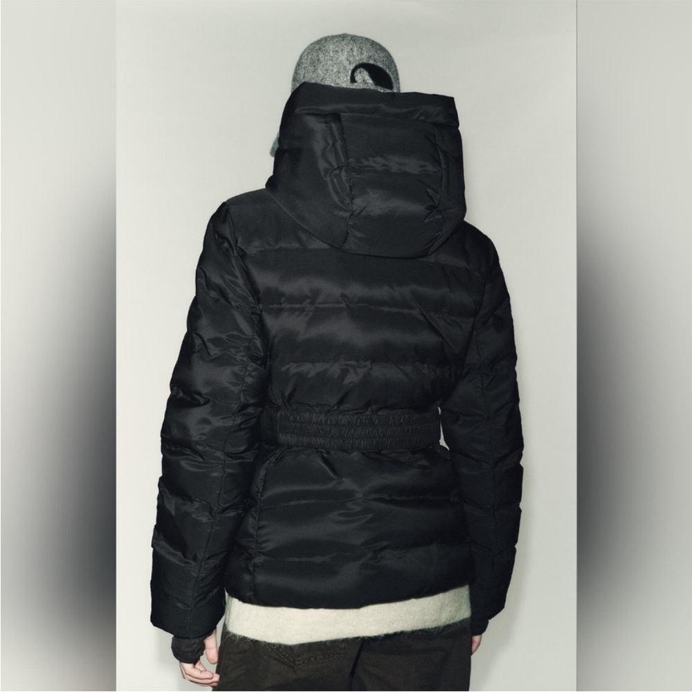 Zara NWT short fitted belted puffer windproof waterproof anorak black 8073/222 - Picture 8 of 10
